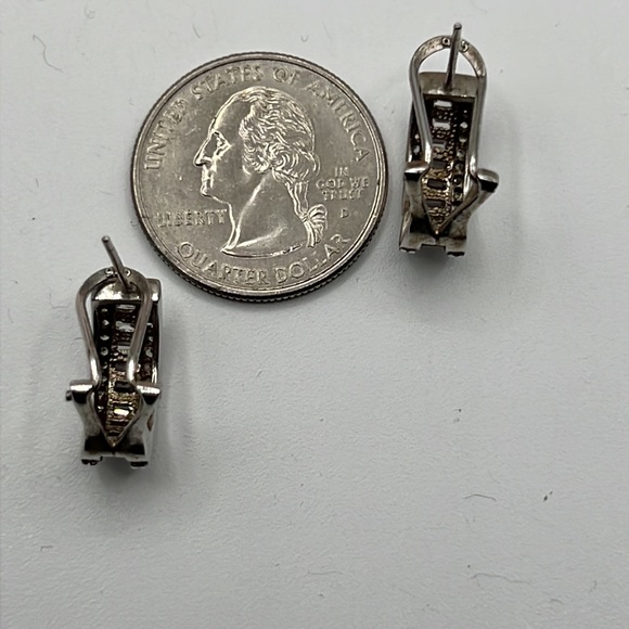 CHANNEL SET BAGUETTE AND SMALL ROUND CZ SET IN STERLING SILVER EARRINGS - Picture 6 of 7